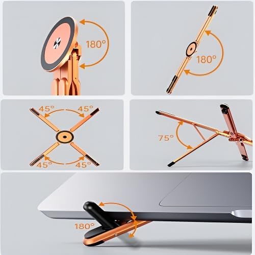 Portable Laptop Stand for Desk, Foldable Adjustable Computer Riser with Magnetic Phone Holder, Aluminum Laptop Stand Tablet Stand Mobile Phone Holder (Orange)
