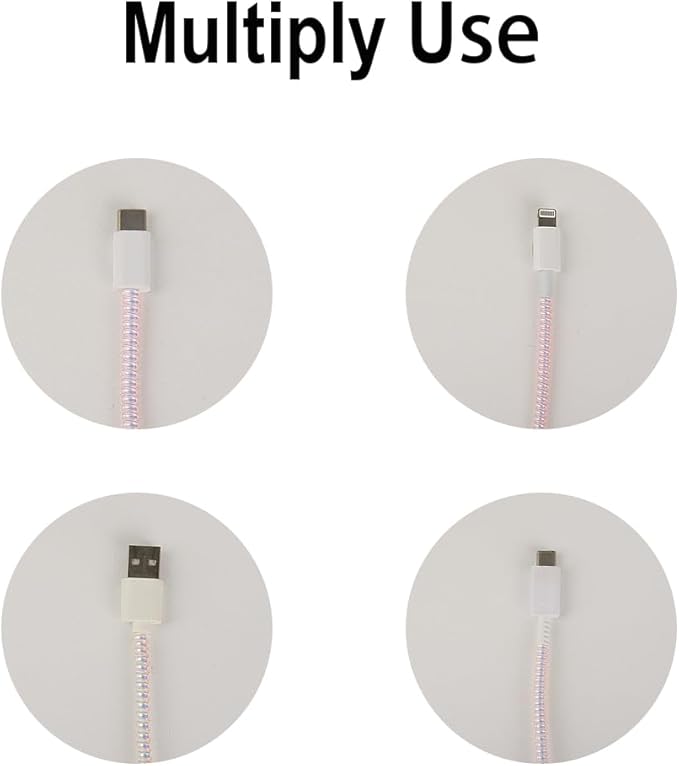 4pcs 1.6M(5.25FT) Spiral Cable Protector, Multicolor Suitable for Most Phone/Pad/Laptop USB Wire Cord Savers Protection Cover Anti-Break Wrap Charger Data Line Cables Sleeves, Laser Brown
