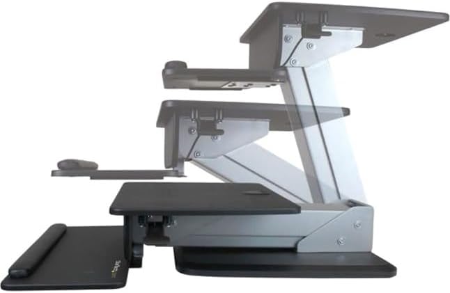 StarTech.com Height Adjustable Standing Desk Converter - Sit Stand Desk with One-Finger Adjustment - Ergonomic Desk (ARMSTS),Black & Silver