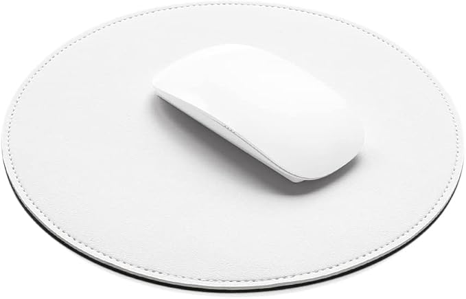 ProElife Round Mouse Pad Waterproof PU Leather Mouse Pad Cute Circular Mousepad 8.66-Inch Anti-Slip Mouse Mat Stitched Edges for Home Office Wireless Bluetooth/Wired Mouse Desk Accessories (White)