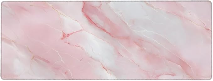 Large Mouse Pad Pink White Marble Non-Slip Rubber Long Gaming Desk Mat Big Computer Keyboard Mousepad Waterproof Protector Wristing Pad for Gaming Office Home Decorative 31.5 X 11.8 Inch