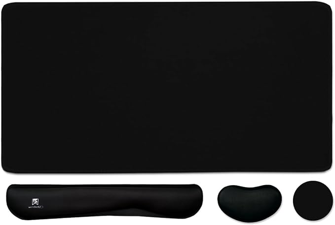4-in-1 Large Gaming Mouse Pad, Keyboard Wrist Rest Pad & Wrist Support Mousepad Set, Extended Desk Pad Waterproof Desk Mat for Home Office Study Game-Black