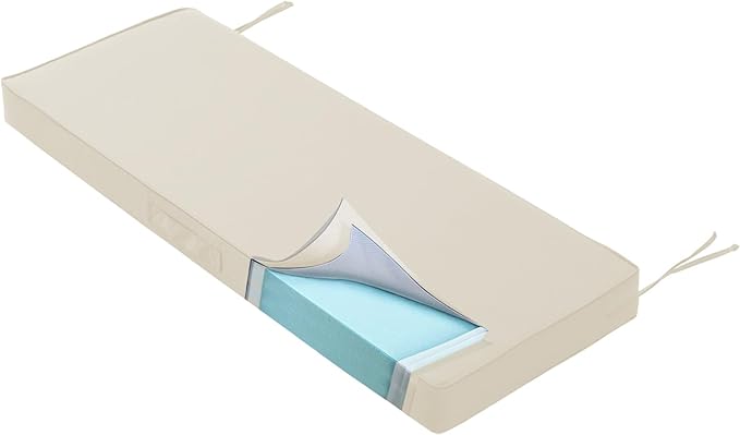 Outdoor Bench Cushion Waterproof with Memory Foam,Patio Bench Cushions for Outdoor/Indoor Furniture Porch Swing Cushion with Handle and Adjustable Strap,Cream Beige,60x18 Inch