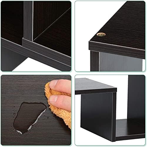 MMdipon Small Wood Adjustable Desktop Bookshelf, Expandable Storage Rack, Display Shelf, Office Supplies Organizer (Black)