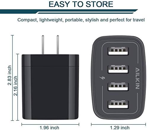 Wall Charger, USB Charger Adapter, AILKIN 4.8A 4Multi Port Fast Charging Station Power Base Block Plug Cube Brick for iPhone 17 16 15 14 SE 13 12 11Pro Max/X/Plus, Samsung A16/A17/S25/S24 Kindle Plug