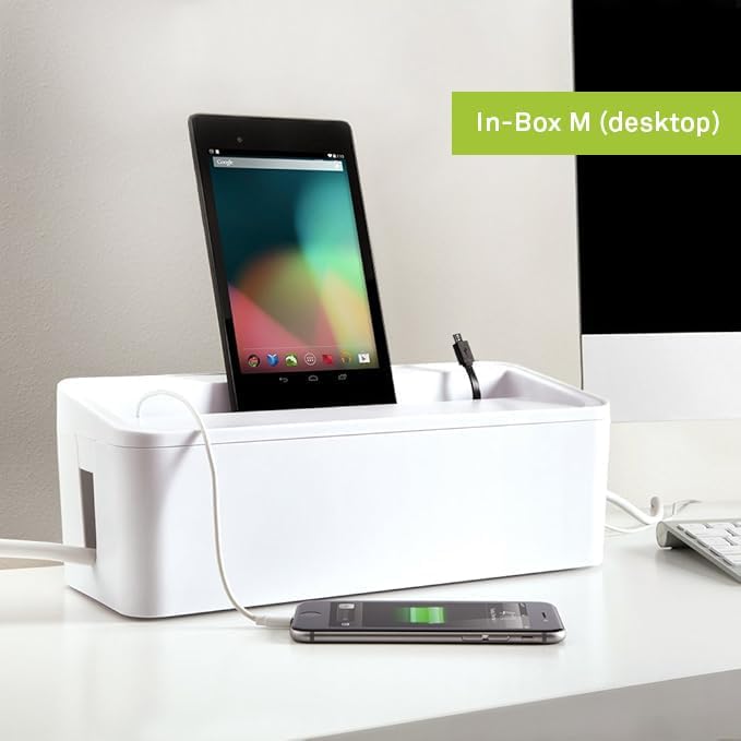 in-Box Cable Box Set with Extra Large Surge Protector Concealer Cable Management for Under Desk and Mobile Charging Station Power Strip Organizer for Desktop, White