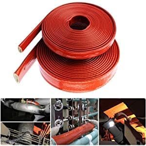 3/8"(10mm) ID Fire Sleeve Heat Sleeve Heat Shielded Fire Thermo Armor Silicone Coated Fiberglass for Automotive Hose Lines & Electrical Wiring,5 feet(Red)