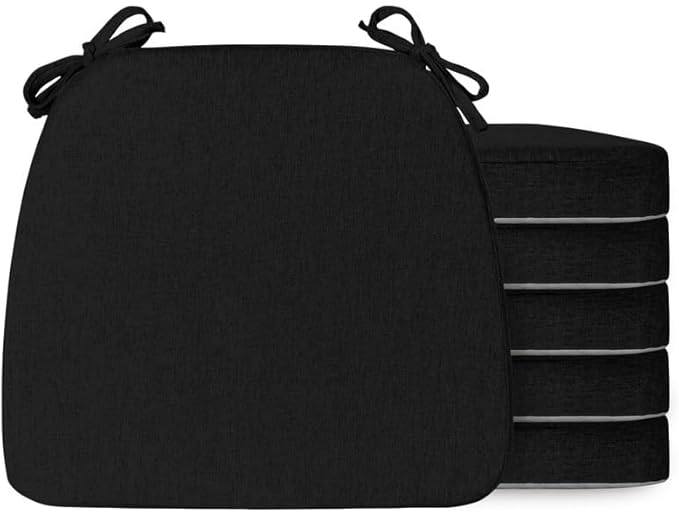 Chair Cushions Set of 6, D-Shaped Seat Cushion for Chair, Non Slip Chair Pads with Ties, 17" x 16" x 2", 40D Foam, Removable Washable Cover, Seat Cushions for Kitchen Chairs, Black