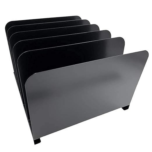 Huron Vertical 5 Slot Steel Desk Organizer/Sorter, Black