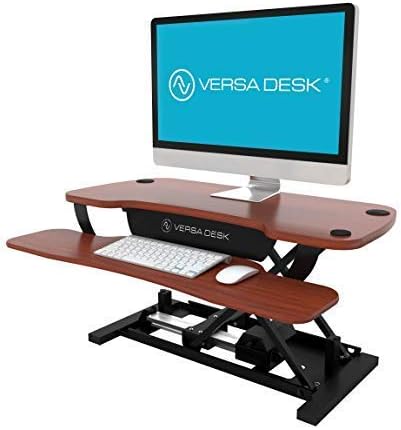VERSADESK PowerPro 36 Inch Electric Standing Desk Converter – Push-Button Height Adjustable Sit to Stand Desk Riser for Dual Monitors & Laptop – Motorized Desktop Workstation with Wide Keyboard Tray