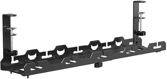 Under Desk Cable Management Tray - No-Drill Clamp-On Organizer for Desk Wires & Cords - Single Rack Mount, Steel - Multiple