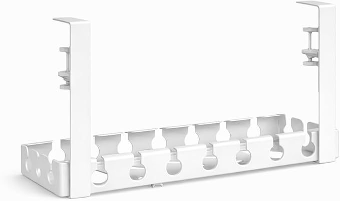 No Drill Under Desk Cable Management Tray, 2-Pack Metal Wire Organizer, Self-Adhesive Cord Holder for Office Home, Black/White (Black, Double)