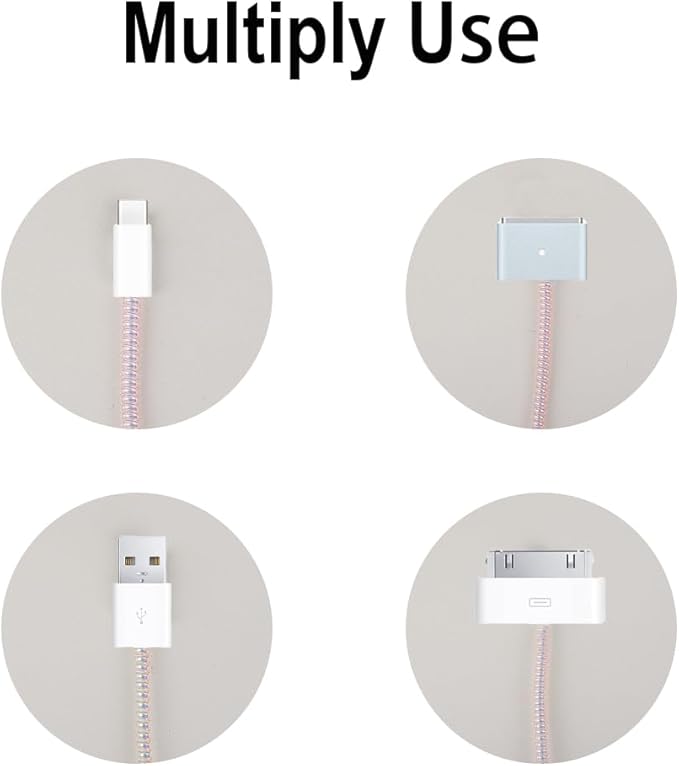 4.8M(15.75FT) Spiral Cable Protector, Multicolor Suitable for Most Phone/Pad/Laptop USB Wire Cord Savers Protection Cover Anti-Break Wrap Charger Data Line Cables Sleeves, Laser White