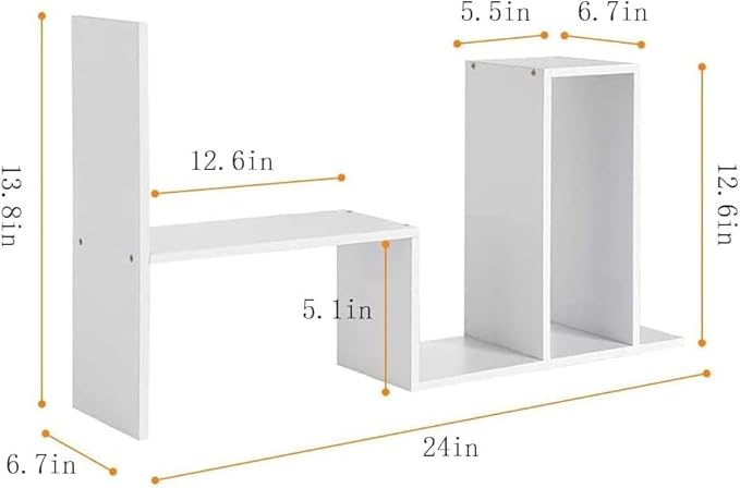 Mmdipon Small Wood Adjustable Desktop Bookshelf, Expandable Storage Rack, Display Shelf, Office Supplies Organizer (White)