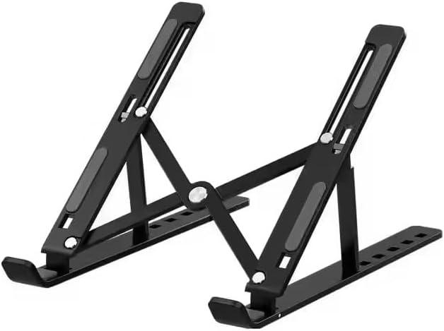 Adjustable Laptop Stand with Cleaning Brush – Aluminum Alloy Ergonomic Riser, Foldable & Portable Ventilated Notebook Holder for Desk, Fits Laptops up to 17.3" -(Black, ) 23.6"MODEL (BLACK)