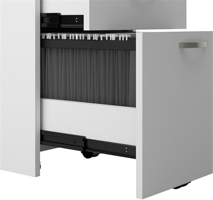 Bush Business Furniture Office in an Hour 2 Person L Shaped Cubicle Desks with Storage, Drawers, and Organizers in Pure White