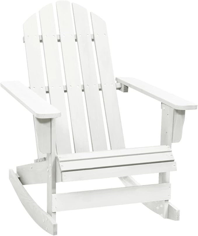 Outdoor Chair with Foot Rest Heavy Duty Beach chairPatio Rocking Chair Wood WhiteSuitable for Garden Patio Living Room