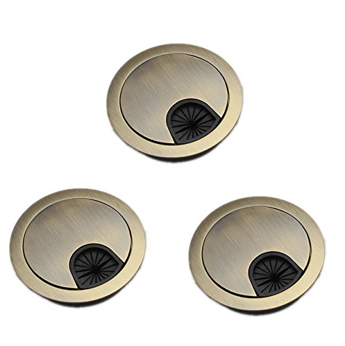 3Psc Desk Grommet,Cable Cord Hole Cover for Home and Office,Metal Zinc Alloy Materilal 53mm(Bronze, 2.09 Inchs)