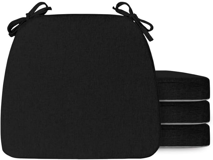 Chair Cushions Set of 4, D-Shaped Seat Cushion for Chair, Non Slip Chair Pads with Ties, 17" x 16" x 2", 40D Foam, Removable Washable Cover, Seat Cushions for Kitchen Chairs, Black