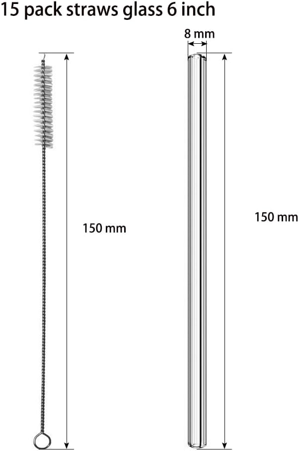 Borosilicate Glass Tubes 6 Inch, 8mm OD, 1.5mm Thick - Clear Scientific Tubing for Fire-Resistant Crafting, Chemistry - Glass Blowing Kit for Beginners，Short Straws with 2 brushes for cocktail