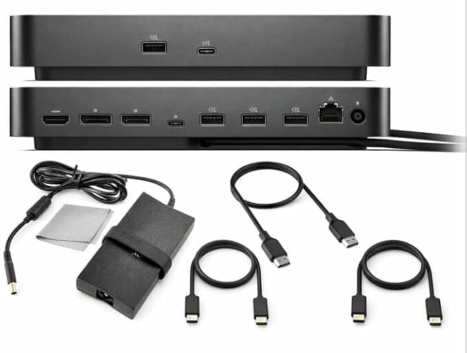 Dell Pro Smart Dock SD25 Bundle – USB C Docking Station with 130W Charging + HDMI Cable, USB C Cable, DisplayPort Cable + Cleaning Cloth, Multi-Display Support, 2.5GbE Ethernet, Black