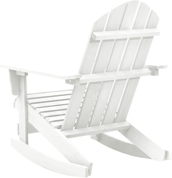 Outdoor Chair with Foot Rest Heavy Duty Beach chairPatio Rocking Chair Wood WhiteSuitable for Garden Patio Living Room