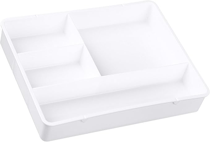 Drawer Divider Tray, Simple Appearance Desk Organizer Box ABS Plastic for Office Student Dormitory (White)