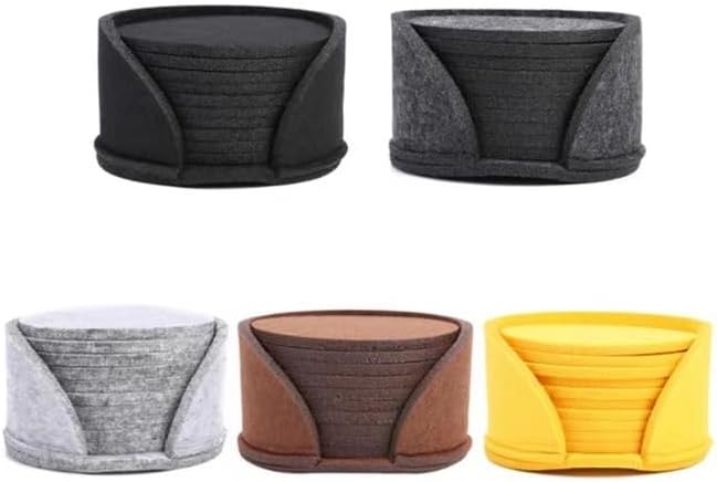 10 Pcs Felt Coasters with Holder, Coasters for Drinks Absorbent, Cup Mat Desk Coaster for Drinks Bar Home Coffee Table Decor Heat Resistant Tabletop Protection, 4Inch (Black)