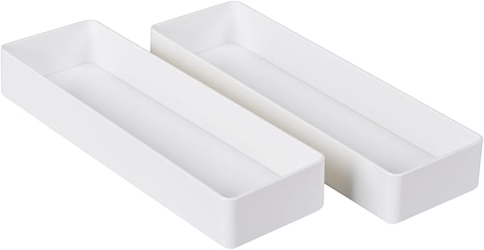 Teling 2 Pcs White Large Rectangular Desk Organizer Set, Half Accessory Tray, Plastic Tabletop Organizer for Office, Home, or Study, Dimensions: 9.45 x 2.95 x 1.38 Inches