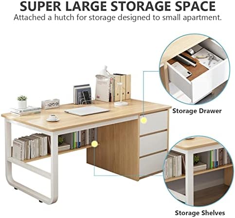 Modern Computer Desk with Storage Compartments & 3 Drawers - Stylish Home Office Furniture for Workspace, Study, and Gaming,Grey & White-39 in with Chair
