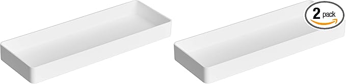 Amazon Basics Rectangular Plastic Desk Organizer, Half Accessory Tray for Office Supplies and Workspace Organization, 9.4" x 3.3" x 1", White (Pack of 2)