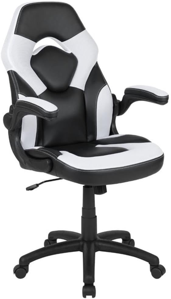 BOWERY HILL 2 Piece Gaming Desk Set, Black and White Finish, 51.5" W Desk with Raised Monitor Stand, Detachable Cup Holder and Headset Hook, Ergonomic Gaming Chair with Lumbar Support and Tilt