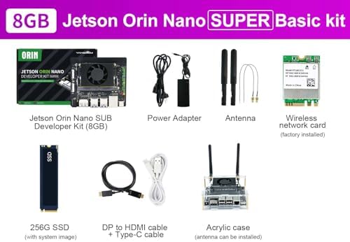 Yahboom Jetson Orin Nano 8GB SUB Developer Kit Support Super Based on Module with 256GB SSD Acrylic Case ROS2 Ubuntu22.04(Orin Nano 8GB SUB Basis Kit)