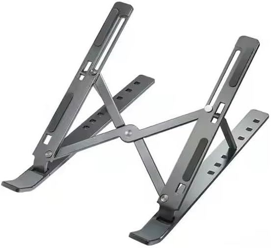 Adjustable Laptop Stand with Cleaning Brush – Aluminum Alloy Ergonomic Riser, Foldable & Portable Ventilated Notebook Holder for Desk, Fits Laptops up to 17.3" -(7 levels ) 23.6"MODEL (GRAY)
