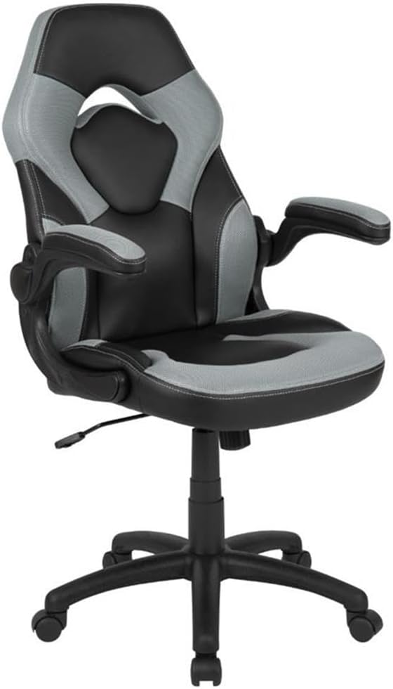 BOWERY HILL 2 Piece Gaming Desk Set with Monitor Stand, Black and Gray Finish, Ergonomic Desk and Chair Combo, Cable Management, Cup Holder, Headset Hook, Adjustable Contemporary Design for Gamers
