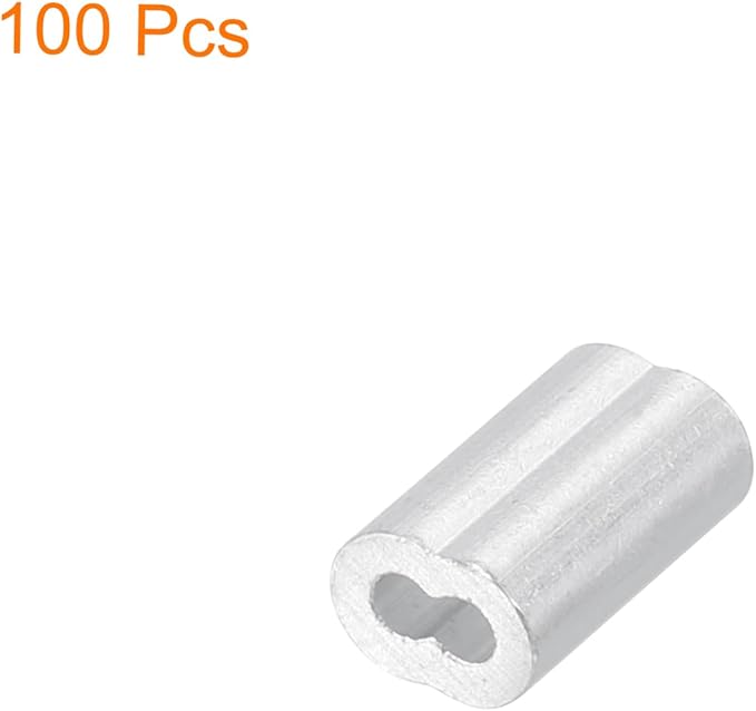 uxcell 100Pcs Aluminum Crimping Loop Sleeve for 3/64" Diameter Wire Rope, Double Ferrule Aluminum Wire Rope Sleeve for Cable Line End