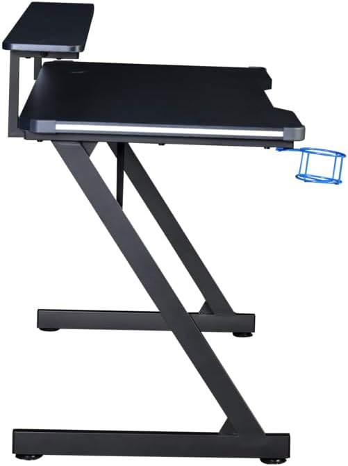 Aon Gaming Desk & Gaming Chair Set – LED Carbon Fiber Desk with Riser Shelf and Ergonomic Racing-Style Gaming Chair, Black/Purple