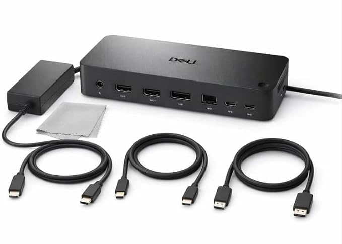 Dell Pro Smart Dock SD25 Bundle – USB C Docking Station with 130W Charging + HDMI Cable, USB C Cable, DisplayPort Cable + Cleaning Cloth, Multi-Display Support, 2.5GbE Ethernet, Black
