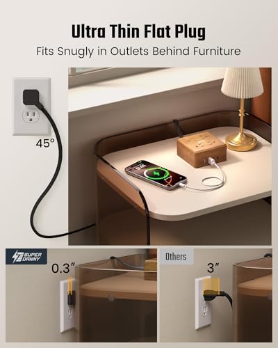 USB Power Strip Surge Protector - SUPERDANNY Desktop Extension Cord with 4 Widely Spaced Outlets & 4 Smart USB Ports, Portable Charging Station for Home, Office, Hotel, Dorm, RV, Faux Walnut Grain