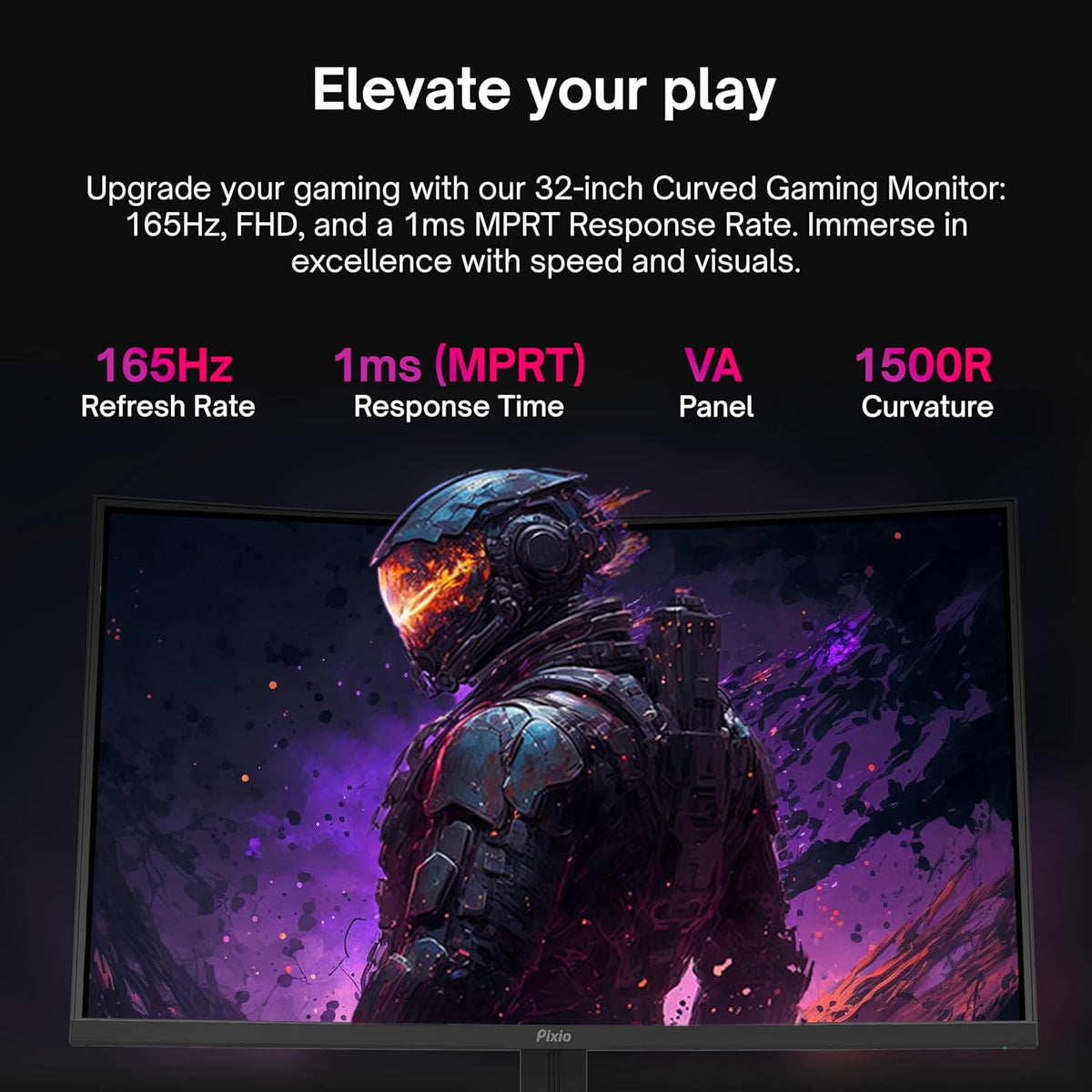 PXC325 32 Inch 165Hz Refresh Rate FHD 1080P Resolution 1500R Curved VA Panel 1Ms MPRT Response Time Adaptive Sync HDR Tilting Stand Gaming Monitor