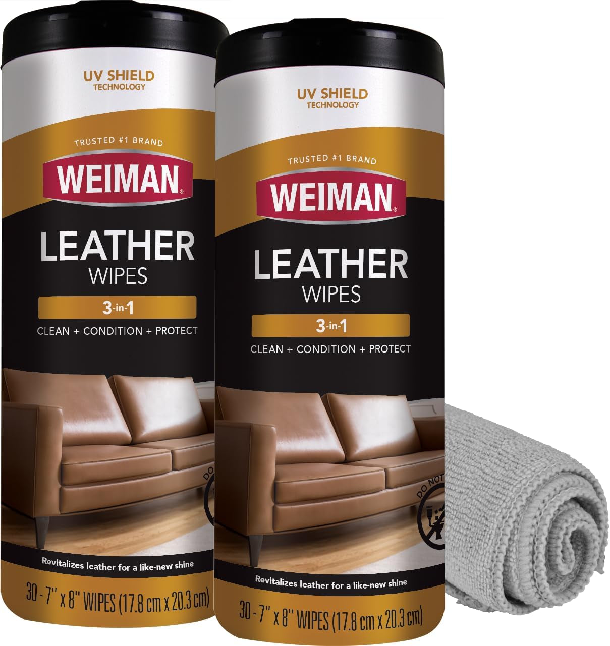 Leather Cleaner, Conditioner & Protector, 2 Pack Wipe with Cloth | UV Protection from Cracking & Fading, All Finished Leather Surfaces, Auto, Sofas, Shoe, Bag & Jacket