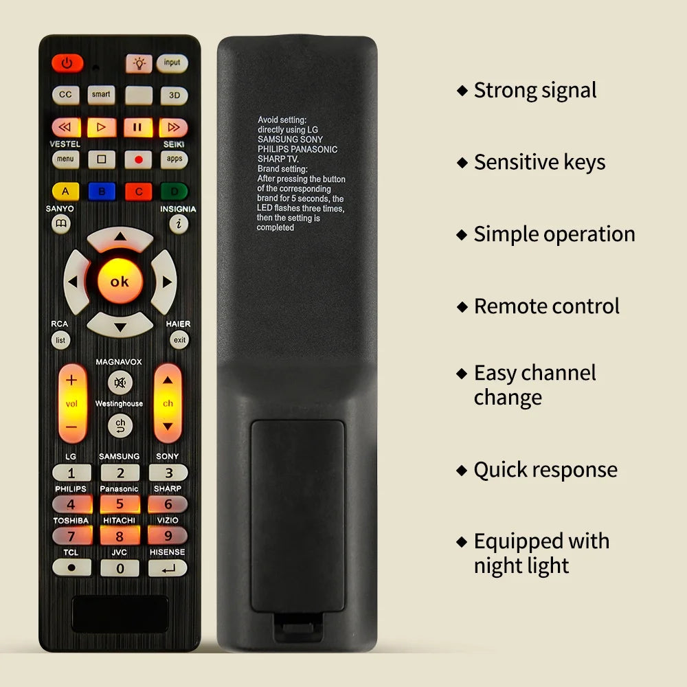 Universal RC-G008 Replcement Remote Control for All Models and Brands TV with Light in the Night