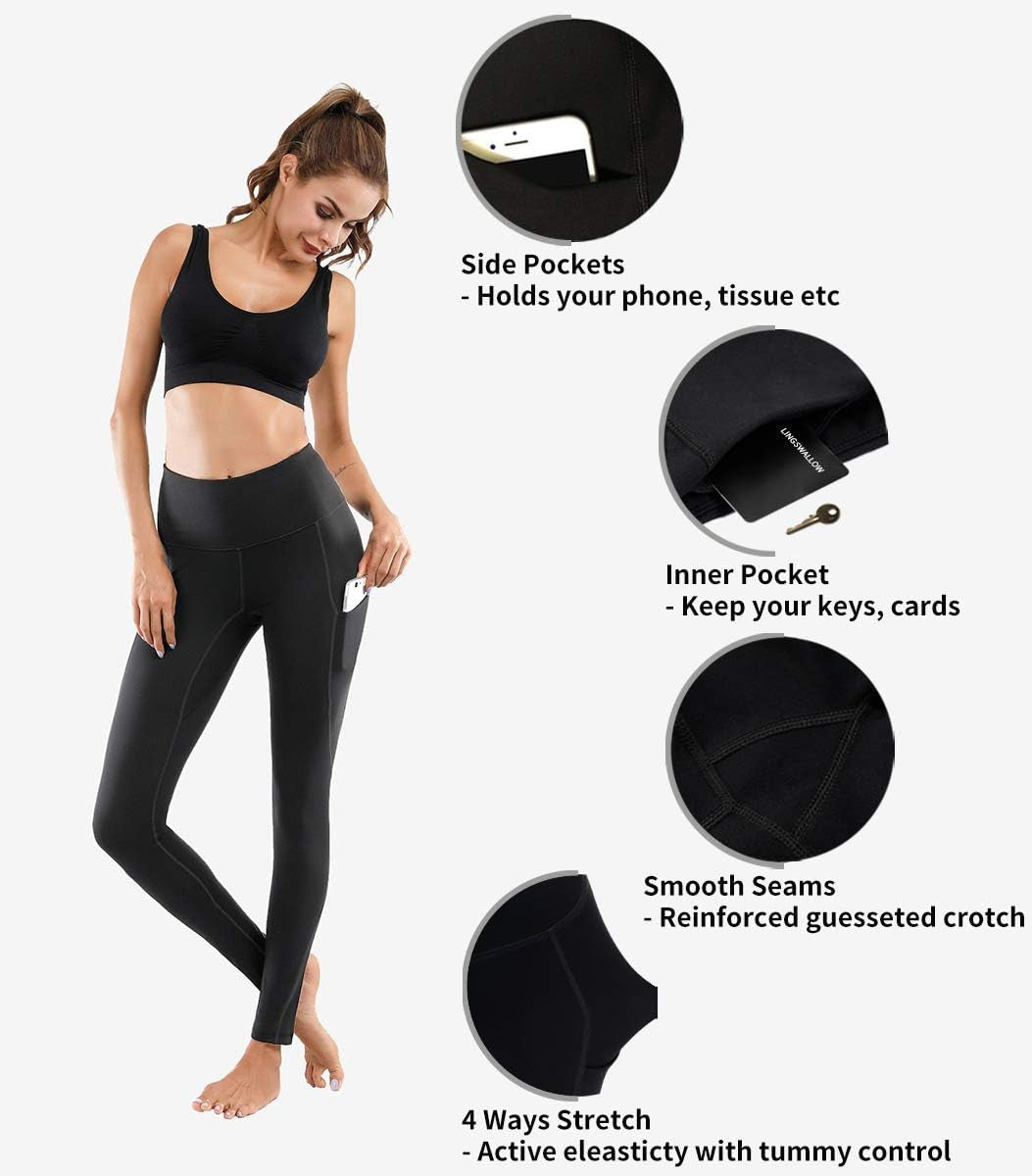 Women High Waist Yoga Pants with Pockets Stretch Soft Leggings | Tummy Control,4 Ways Stretch,Inner Pocket,Daily Wear,Lightweight,Breathable,Self-Cultivation,Casual,Going Out,Gym,Quick-Dry