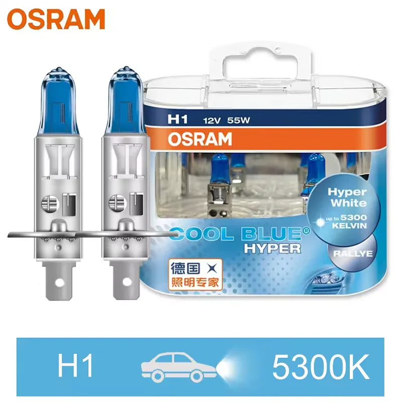 H7 H4 H1 H11 HB3 9005 HB4 9006 Halogen Headlight Car Light Hi/Lo Beam 5300K 12V 55W Cool Blue Hyper White Bulb(2 Pieces)