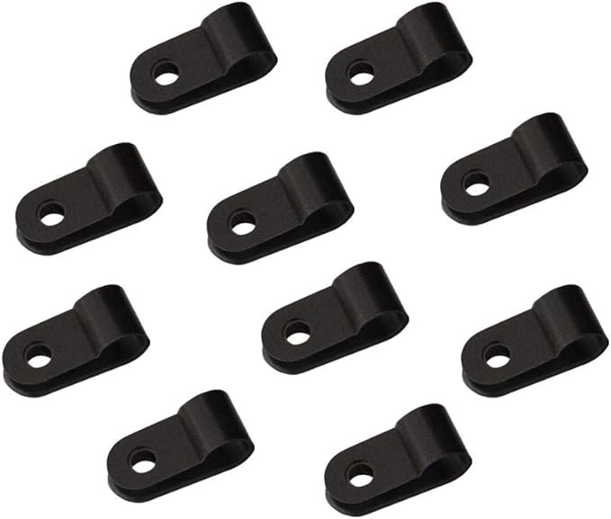 heyous 100pcs 1/4 inch (6.4mm) R-Type Cable Clamp Nylon Wire Hose Tube Fastener Fixed Cable Tie Mount Organizer Holder R Type Cable Clip with Mounting Screw Black
