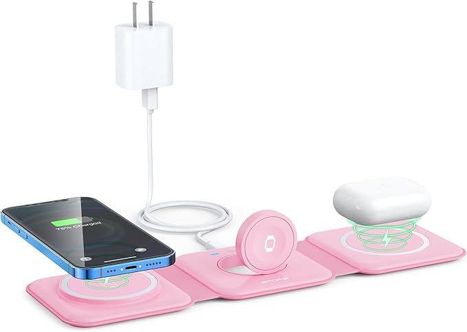 RTOPS Wireless Charger 3 in 1, Magnetic Travel Wireless Charging Station Multple Devices,GaN 3 in 1 Charging Station,Compatible for iPhone16/15/14/13/Pro/Max,iWatch,AirPods4/3/2/Pro(Adapter Includes)