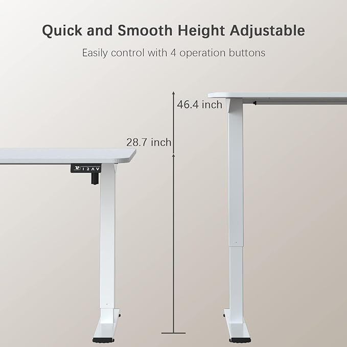 Furmax Electric Height Adjustable Standing Desk Large 40 x 24 Inches Sit Stand up Desk Home Office Computer Desk Memory Preset with T-Shaped Metal Bracket, White