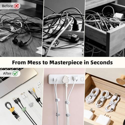 56Pcs Silicone Cable Ties Reusable, Multipurpose Cable Management Organizer, Adjustable Fastening Cable Straps with Locking Buckles, High Elasticity Cord Organizer, Travel Essentials (5.2in, 7Colors)