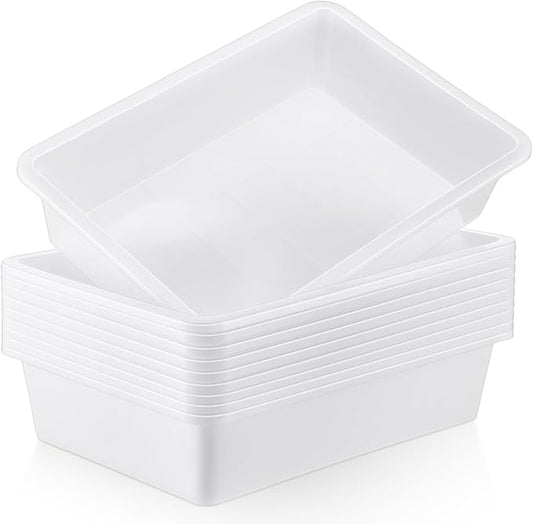 Hoteam 10 Pcs Flat Storage Organizer Tray Bin Paper Tray for Classroom Plastic Stackable File Organizer for School Office Teacher Book Organization(White,13.78 x 9.84 x 3.15 Inch)