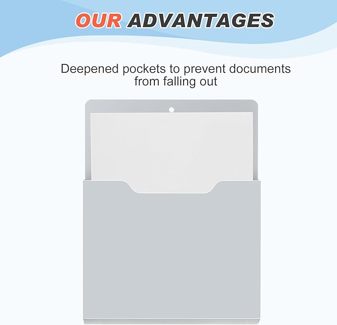 Feifeiya 2 Pcs Magnetic File Folder Wall Hanging Holder Large Pocket Paper Magazine Mail Organizer for Refrigerator Classroom Locker Whiteboard(Vertical,Black Grey,12.2 x 9.4 Inches)